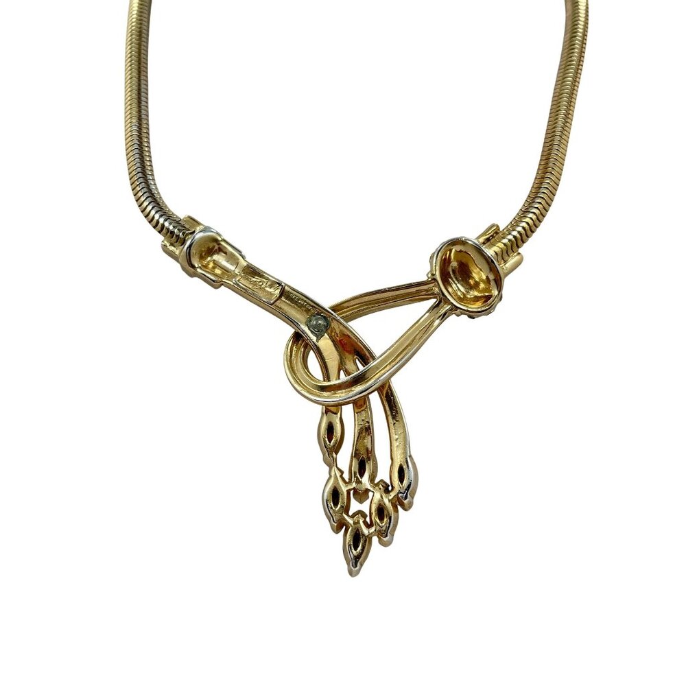 Vintage Signed Coro Emerald Rhinestone Spray Necklace Choker Mid Century Jewelry - Picture 6 of 10